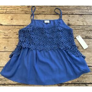 Fifty Street Womens Size S Blue Babydoll Camisole With Lace Overlay NWT